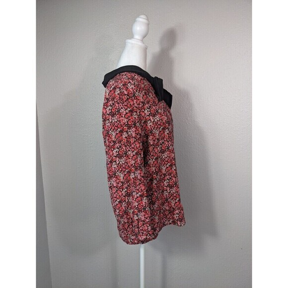 Joie Women's 100% Silk Blouse Red Black Floral S Removable Scarf Tie N36 - Picture 2 of 7